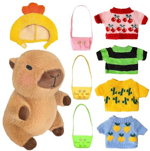 Lotvic Peluche Capibara, 23 cm Capybara Peluche, Peluche Capybara, Simulazione Animale Giocattolo, Giocattolo per Bambole con Vestiti e Accessori, Cuscino Capibara Regalo per Ragazzi e Ragazze