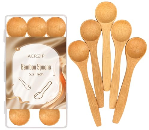 5.2 Inch Bamboo Spoons, Small Wooden Spoons for Spices, Seasoning, Sugar, Salt, Jam, Coffee, Hrbs and Honey, Tiny wood Teaspoons for Serving Kitchen (5 PCS)