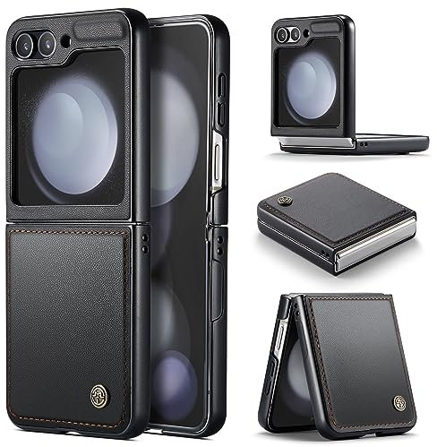 Rerzoiro for Samsung Galaxy Z Flip 5 Case, Premium PU Leather Case Anti Scratch Slim Phone Shockproof Protective Phone Cover for Samsung Galaxy Z Flip5, Black