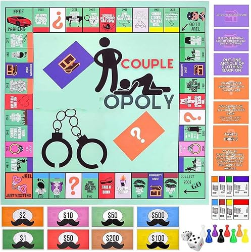 OPVXZAD Paarspiele für Erwachsene,Couple Adult Opoly Board Game,Brettspiele Paare,Kartenspiel für Paare,Paarspiel-Karten-Brettspiel-Requisiten,Gesprächskarten für Paare, Spiel für Verabredungen
