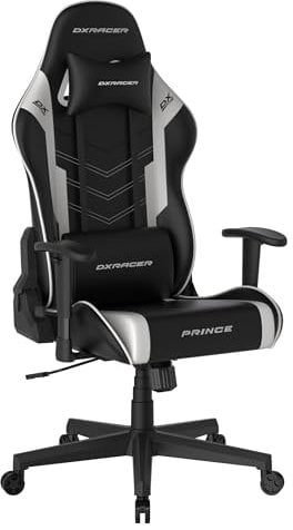 DXRacer Prince L PF132 Gaming-/ Büro-/ Schreibtischstuhl, mit Wippfunktion Gaming Stuhl Höhenverstellbarer Drehstuhl PC Stuhl Ergonomischer Chefsessel, schwarz-weiß