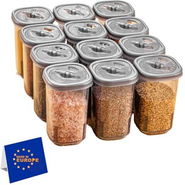 Set of 12 Plastic Spice Boxes, Transparent Spice Jar, BPA-Free Plastic Camping Spice Box, Kitchen Salt and Pepper Shakers, Spice Jars for Storage, Spices (Platin)