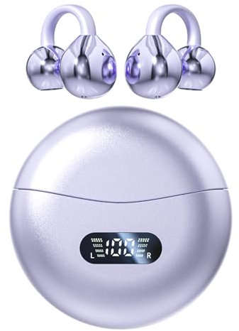 vashoy Bluetooth-Kopfhörer, Bluetooth 5.4-Sportkopfhörer, immersiver Bass, IPX5 wasserdicht, Digitale Anzeige-LED, offener Typ, geeignet für Sport/Fitness/Laufen (Lila)