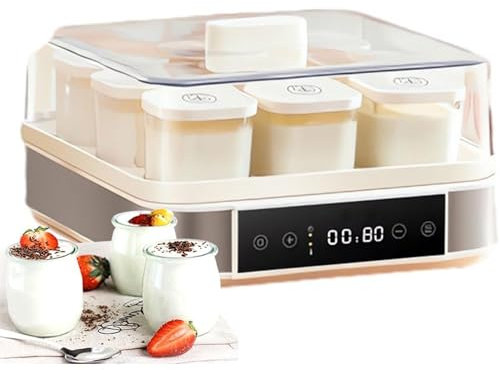 YCNLYSSR Yaourtière Automatique, yaourtière numérique Automatique avec contrôle de la température et du Temps réglables, 9 Pots en Verre, yaourtière en Acier Inoxydable