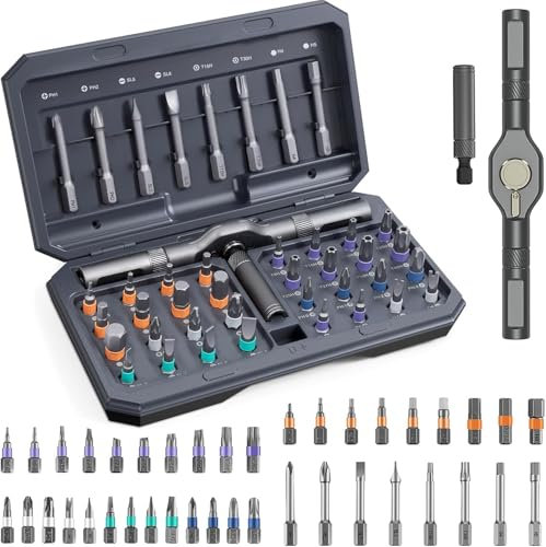 ORIA Ratschen Schraubendreher Set, 42 in 1 Magnetischer Präzisions Schraubendreher Set, mit 40 Stk. S2 Bits, Drehbarem T-Ratschengriff Werkzeugset, für Möbel, Fahrrad, DIY, Elektronik - Grau