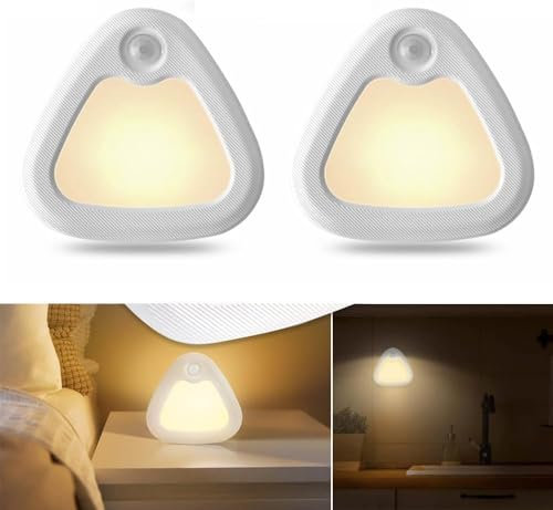 LED Motion Sensor Night Light, [2 Pack] Motion Sensor Lights Indoor by Battery Powered Cordless LED Lamp with Magnetic Base,3200K warm yellow LED light,Suitable for wardrobes, closets (Yellow)