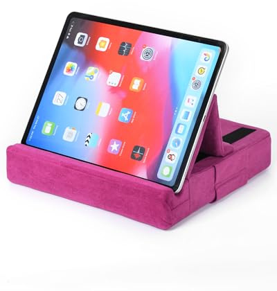 BS-VOG iPad Pillow Holder, Foldable Tablet Stand for Bed & Travel – Suede Cushion with Pen Slots, Adjustable Accessories for 4.7–12.9 inch Devices, Compatible with iPad and Tablets, Magenta