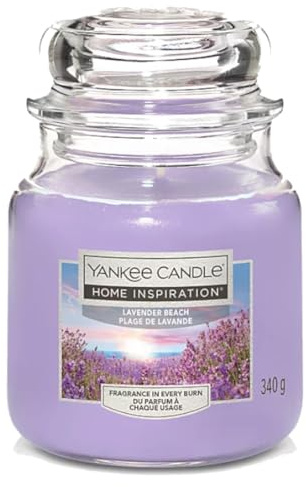 Yankee Candle Home Inspiration Lavender Beach Scented Jar Candle, Medium 340g, Purple Glass Container with Lid