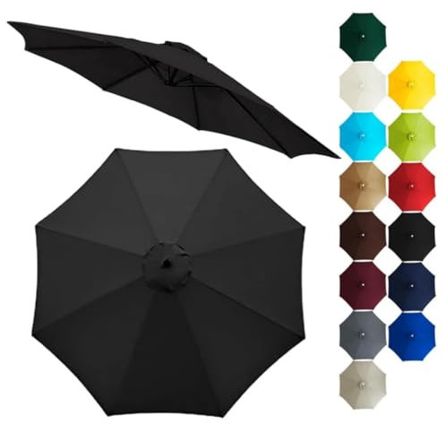 Eqvexd Rechange Parasol Toile Déporté Remplacement Pour 8 Baleines/6 Baleines,Toile de Anti-UV Imperméable Marché,Jardin,Terrasse(Black,4.0m/8 ribs)