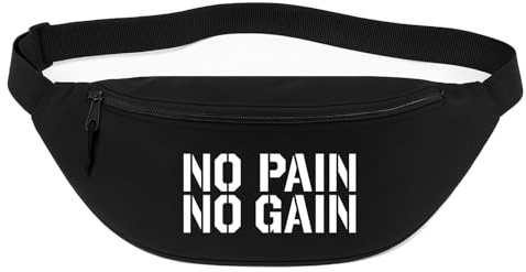 Huuraa Bauchtasche No Pain gain Hantel 2,5 Liter Black Polyester Crossbody Bag Geschenkidee