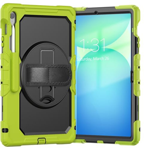 Case for Samsung Galaxy Tab S10 FE+ Plus 13.1 Inch 2025 Model (X620/X626B), Heavy Duty Shockproof Protective Case with Screen Protector, 360° Rotating Stand, Hand/Shoulder Strap (Green)