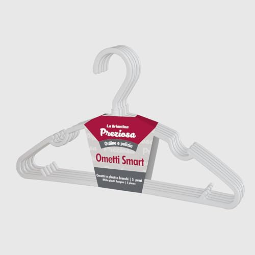 La Briantina Ometti Smart Kleiderbügel, 5 Stück, weiß, drehbarer Haken, Schulter 40 cm – H 19 cm, Polypropylen