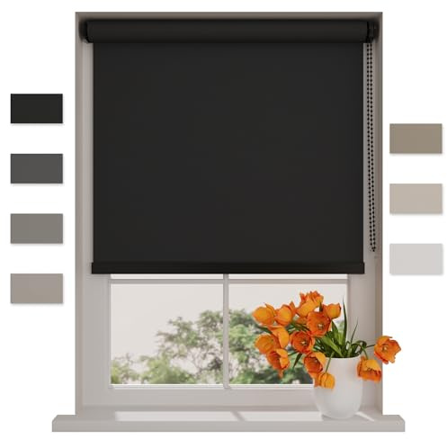 DTCH® Verdunklungsrollo ohne Bohren, schwarz, 220 x 190 cm | 100% verdunkelnd, inkl. Klemmfix, Aluminium-Unterleiste, Metall-Kettenzug, Breite kürzbar, Breiten bis 240 cm, kindersicher