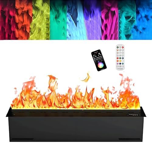 GIZMIT Cheminées à Eau atomisée, cheminée électrique à Vapeur d'eau, cheminée à Effet de Flamme 3D LED Multicolore, contrôle par Application/télécommande/Tactile Remotecontrol-100cm