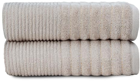 2-Pack Egyptian Cotton Bath Sheets - 650 GSM Luxury Large Bathroom Towels, Super Soft, Quick Dry & Highly Absorbent - Washable Bath Sheets for Spa, Gym & Home Use (90x140 cm) - Natural
