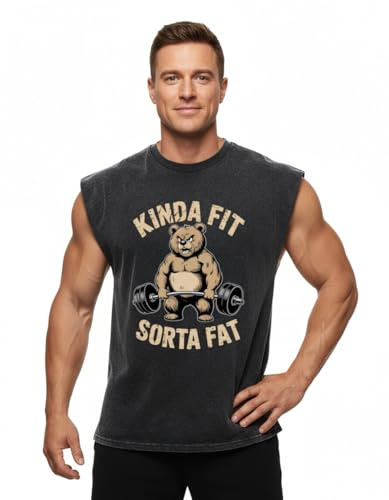 IRON PANDA Mens Workout Tank Tops Sleeveless - Kinda FIT Sorta Fat Cut Off Tank for Men, Muscle Shirts, Cotton Undershirt