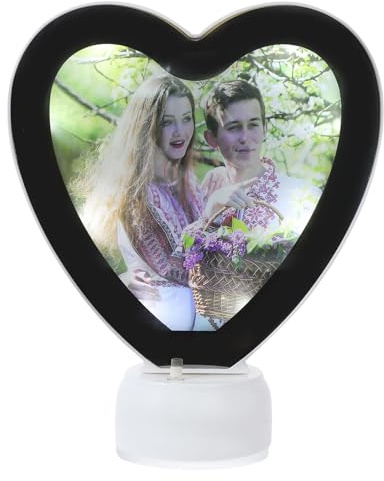 ULTECHNOVO Glas und Kunststoff Fotorahmen LED Herz Leuchtender für Tisch | Batteriebetrieben oder Kabel, für Regal und Schreibtisch, Langlebig, Bruchsicher, Geschenkidee