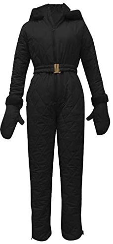 Combinaison de Ski pour Femme Une Pièce Ensembles de Neige Veste à Capuche avec Zippé et avec Fermeture éclair Avant pour Sports de Plein Air Veste et Pantalon de Ski-Épaissi-Couleur Unie
