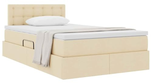 vidaXL Aufbewahrungsbett mit Matratze Creme 120 x 190 cm Holzwerkstoff, Rechteckiges modernes Schlafzimmer, hydraulisches Liftbett, Polyester-Kopfteil, platzsparende Möbel für cleveren Stauraum