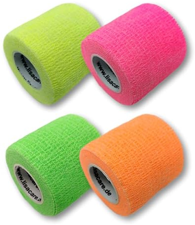 LisaCare NEON-Bandagen | Kohäsive Bandage | selbsthaftend elastisch dehnbar | Sportverband - Fixierbinde - Wundverband - diverse Sets & Auswahlmöglichkeiten (5cm Breit, 4er-Mix) - PZN auf Anfrage!