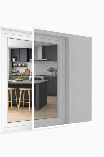 Fliegengitter- Fenster- Mücken- Insektenschutz- Alu- Weiss optimal für Rolläden (130cm x 150cm, + 13mm Einhängewinkel)