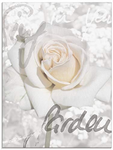 ARTland Wanddeko Glasbilder Wandbild Glas Bild einteilig 45x60 cm Hochformat Natur Blumen Blüten Rose Schriftzug Shabby Chic T5GH