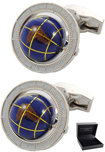 Manschettenknöpfe Herren Blau - Mit Box - Rotierende Welt - Langlebiges Messing - Globus Runde Reise Erde - Ein Paar