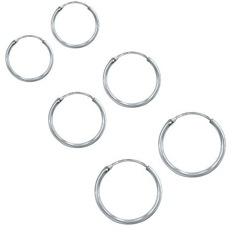 Epoch World Damen Creolen Klein Creolen Ohrringe 925 Sterling Silber Set Paare 3 Ohrringe Silber Durchmesser 12, 14, 16 mm