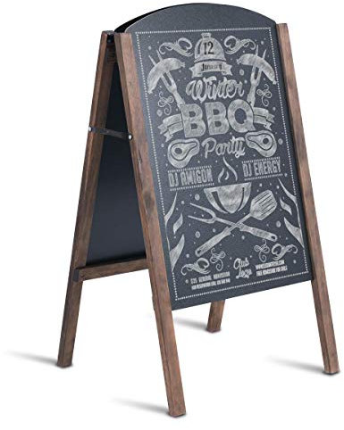 COSTWAY Chevalet Ardoise Trottoir en Bois, Chevalet Publicitaire Noir sur Pied Double Face, Ardoise Sol Pliable pour Restaurant Café Bar Bistrot, Panneau Publicitaire, 45x41x80cm