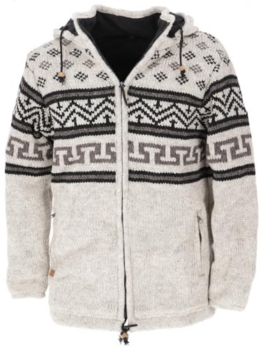 GURU SHOP Wolljacke mit Nordischem Muster, Strickjacke Hellgrau/schwarz - Modell 5, Herren, Wolle, Size:M
