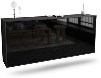 Dekati Sideboard Chemnitz hängend (180x77x35cm) Korpus anthrazit matt - Front Hochglanz Schwarz - Push to Open - Leichtlaufschienen