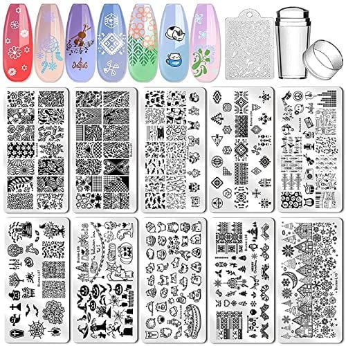 Biutee 10 PCS Nail Art Kit,Geometric Patterns Nail Template for Nail Salon Designs Nail Image Stamp Plates Manicure Templates Nail Art Tools(10PCS)