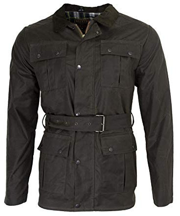 WALKER AND HAWKES - Giacca Cerata in Stile Motociclista - Impermeabile - con Cintura e 4 Tasche - Uomo - Verde Oliva - Medium