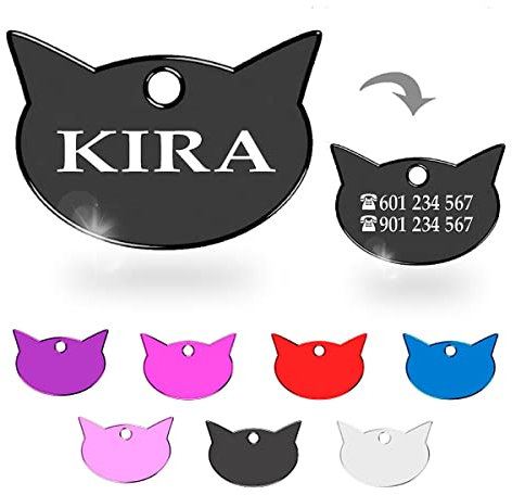 Ibera gifts - Katzenmarke Katzenkopf Personalisiert mit Gravur Für Kleine bis Große Katzen - Plakette Halsband Namensschild Medaillon Hundemarke graviert