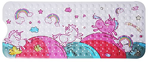 HausFine Badematte Badewannenmatte für Kinder, rutschfeste Geruchsneutrale Duschmatte mit 200 Saugnäpfen Badewanneneinlage 100x40cm mit Einhorn Motiven