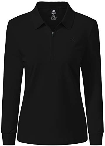 MoFiz Women's Polos Long Sleeve Golf Shirt Lady-fit Cotton Casual Sport Gym Work Tee Top Black Size M