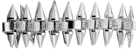 Halukakah 18k Echtgold/Platin Plattierte Stahl-Punk-Dorn-Armband für Männer - 228 Handgefasste Labor-Diamanten - Komplett mit Geschenkbox
