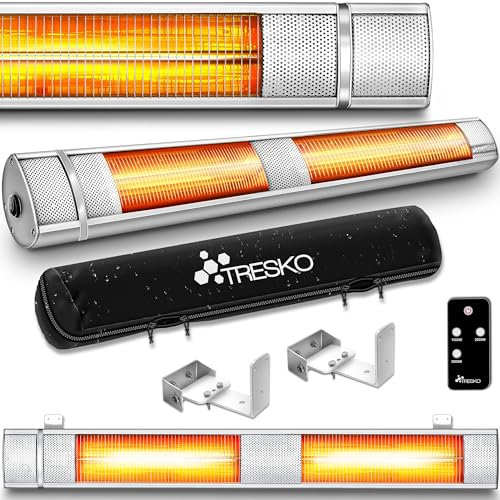 TRESKO Radiateur infrarouge extérieur 3000W | Chauffage radiant terrasse | murale | inclination | télecommande | 3 niveaux | intérieur et extérieur (Argent)