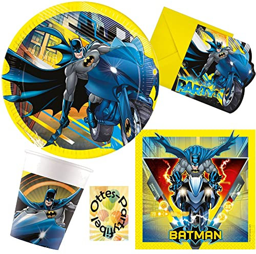 HHO Batman-Party-Set Batman-Partyset 42tlg. für 6 Gäste 8 Teller 8 Becher 20 Servietten 6 Einladungen mit Umschlag