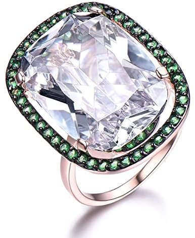 Musihy Ring 925 Damen, Promise Ring Rechteckige Form 4 Krappen Grün Weiß Zirkonia Roségold Und Grün Ringgröße 60 (19.1)