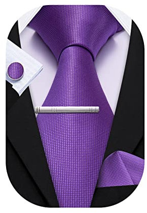 Barry.Wang Herren-Krawatten, kariert, einfarbig, Paisleymuster, Seide, Krawatte, Einstecktuch-Set, für Business, formelle Anlässe, Einheitsgröße