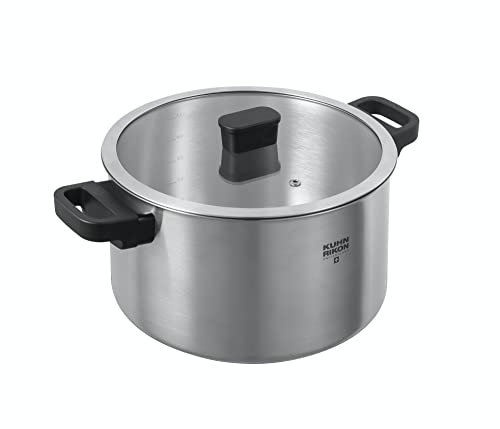Kuhn Rikon Locarno Casserole Pot, 24cm/6L Oven Safe Stainless Steel Pan. Dishwasher Safe Cooking Pot with Glass Pan Lid. Casserole Dish for Induction Hobs - Lifetime Kuhn Rikon Cookware Guarantee