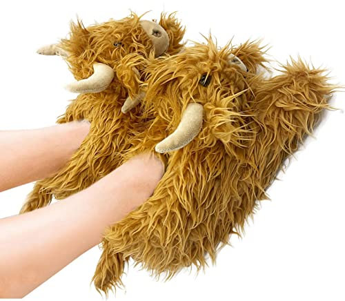 Highland Kuh Hausschuhe,rutschfeste Schottische Fuzzy-Hausschuhe für Kinder - Weiche, warme Winter-Scottish-Kuh-Hausschuhe für Damen und Herren, Indoor-Outdoor-Hausschuhe