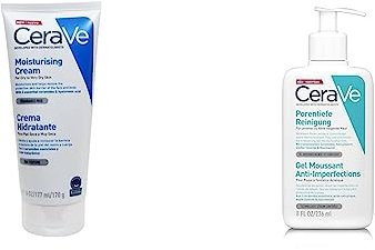 CeraVe Feuchtigkeitscreme für Körper und Gesicht, Creme für trockene bis sehr trockene Haut & Porentiefe Reinigung für das Gesicht, Schäumendes Reinigungsgel gegen Pickel