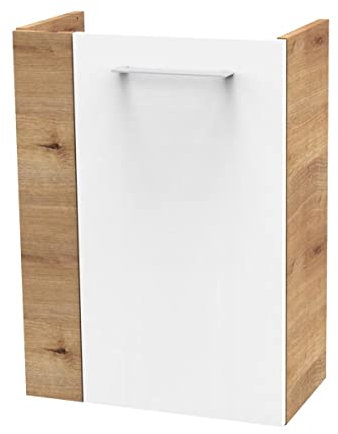 FACKELMANN Milano Waschbeckenunterschrank schmal – Unterschrank für Waschtisch im Gäste-WC (44 cm x 60 cm x 24,3 cm) – Türanschlag rechts – SBC Badezimmerschrank hängend in Braun hell/Weiß
