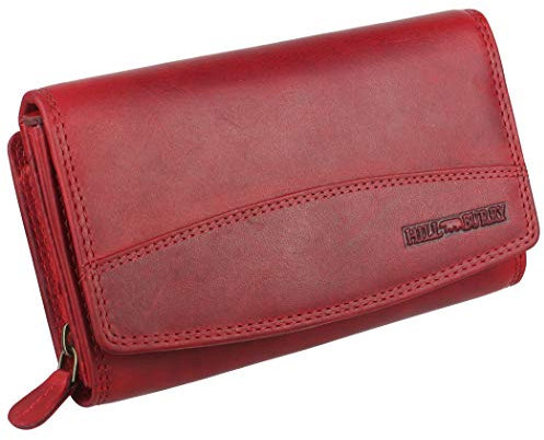 Hill Burry Geldbörse Damen Unisex Herren Portemonnaie echt naturgegerbt Leder | viel Stauraum | Scheinfach | Münzfach| Brieftasche | Geldbeutel | Wallet | RFID Schutz Red