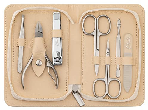 Chali® Maniküre Set 7-teilig - Edelstahl Nagel Set für Herren und Damen mit Etui - Nagelscheren, Nagelknipser, Pinzette, Glasnagelfeile, Nagelzange, Hautschieber