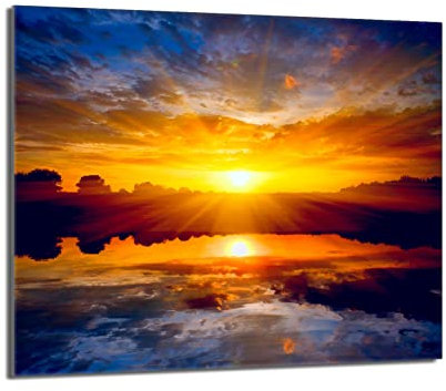 DarHaus Plaque de recouvrement, 60 x 52 cm, en verre, pour cuisinières électrique, à induction, convient comme décoration, protection anti-éclaboussures ou planche à découper, Paysage Orange