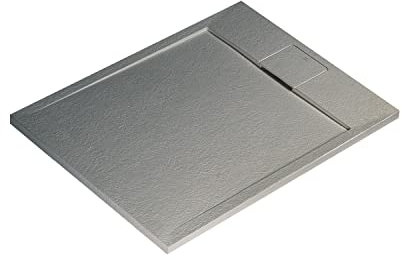 Ideal Standard - Ultra Flat S i.life, Piatto doccia rettangolare 120x100 in resina, Piletta di scarico lato corto, Finitura opaca effetto pietra, Grigio cemento