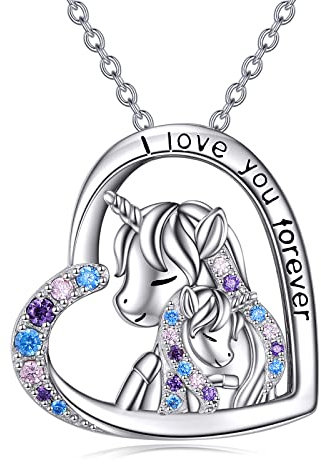 VONALA Einhorn Halskette Damen 925 Sterling Silber Einhorn Herz Anhänger Kette Schmuck Geburtstag Geschenke für Mädchen Frauen Mutter Tochter (Einhorn)